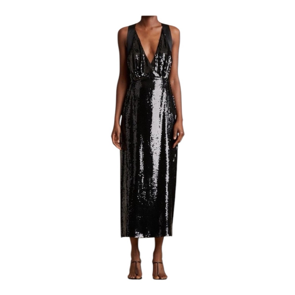 KHAITE Women's Black Milo Sleeveless Sequined Midi Gown Dress Size 10